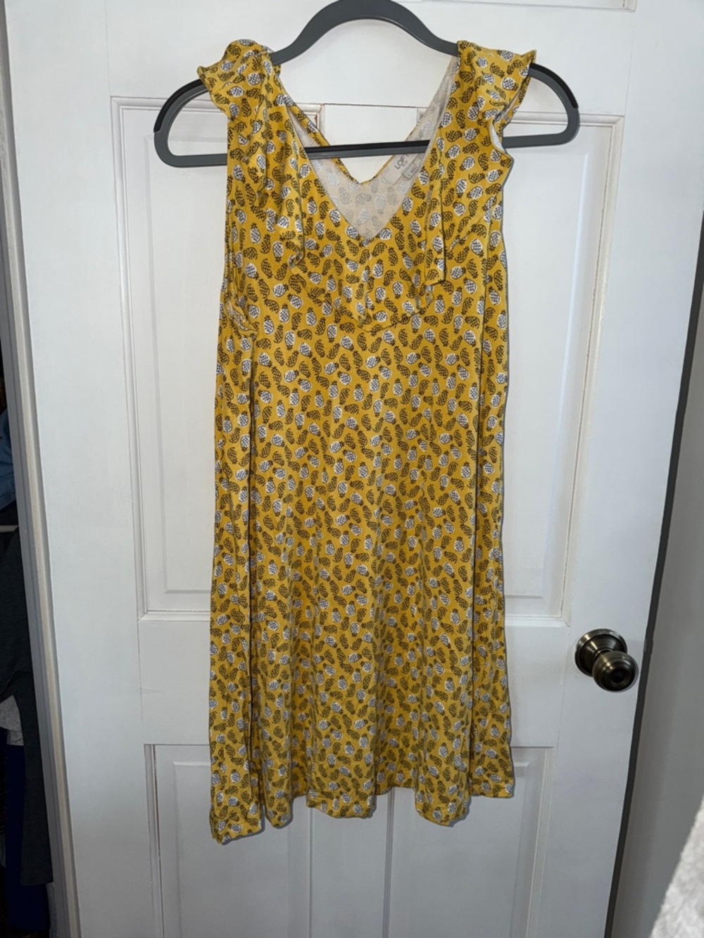 LOFT Yellow Floral V-Neck Midi Dress